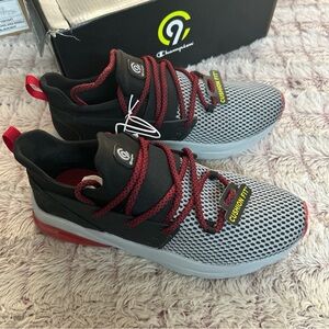 Champion Black and Red Sneakers with Unique Strap System